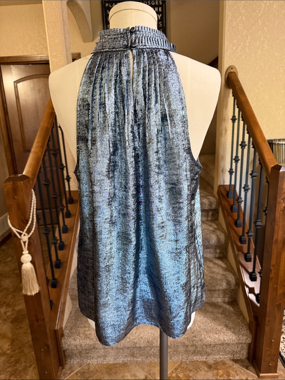 WHBM Metallic Blue Halter Blouse- 12